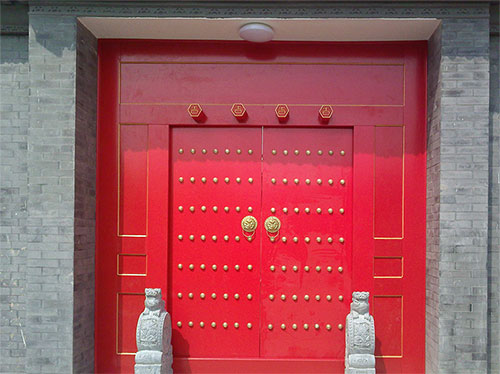 临城中国传统四合院系列朱红色中式木制大门木作